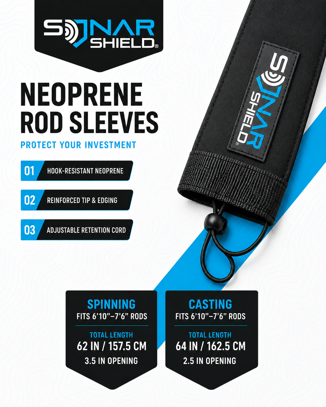 Neoprene Fishing Rod Sleeves –  Spinning & Casting Sonar Shield®